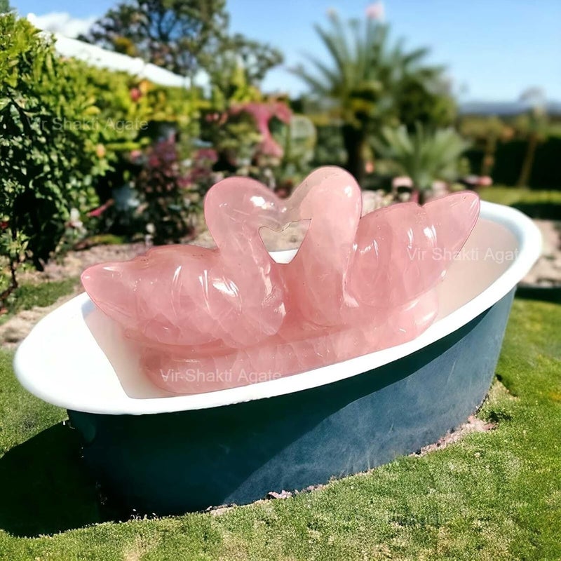 Certified Natural Rose Quartz Crystal Healing Gems for Love Reiki Energy Health Meditation Emotional Heart Chakra Gifting Wellness Rose Quartz Love Birds Swan  - Image 5