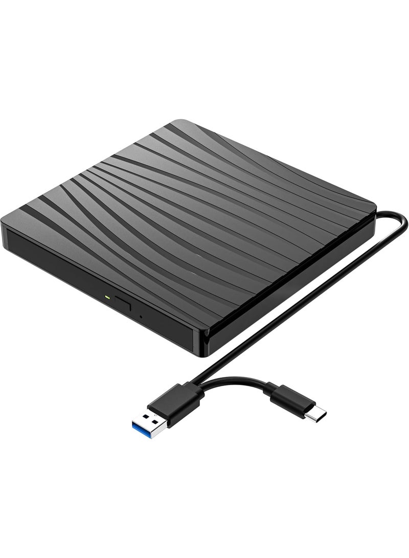 External CD/DVD Drive for Laptop, USB 3.0 & Type-C Portable CD DVD +/-RW Burner Optical Drive, High-Speed Reader Writer DVD Player for Laptop, iMac, PC, Desktop, and MacBook - Image 1
