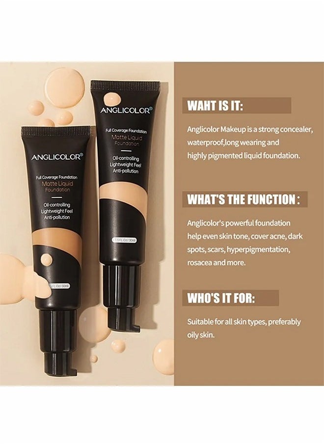 Anglicolor Matte Liquid Foundation-Concealer Foundation Flawless Soft Long Lasting Foundation Makeup Waterproof Full Coverage Face Makeup Strong Concealer Foundation For Oily Acne Skin #102  - Image 3