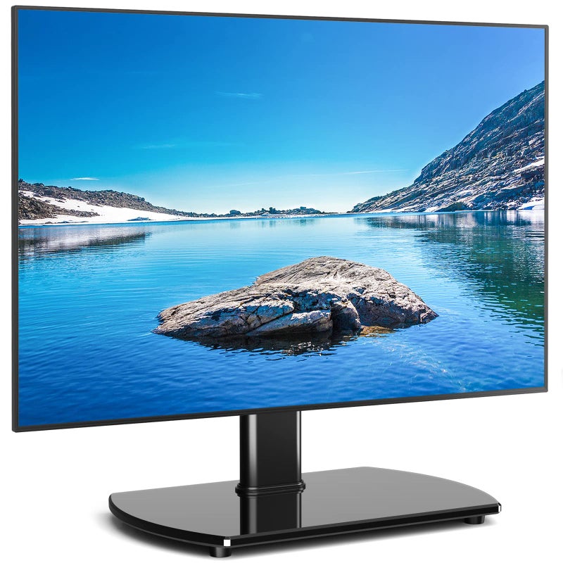 Rfiver Universal Swivel TV Stand for 27-50 55 60 Inch TVs, Height Adjustable Table Top TV Stand Mount Hold up to 88 lbs, Pedestal TV Stands with Tempered Glass Base, Replacement TV Mount Stand - Image 1