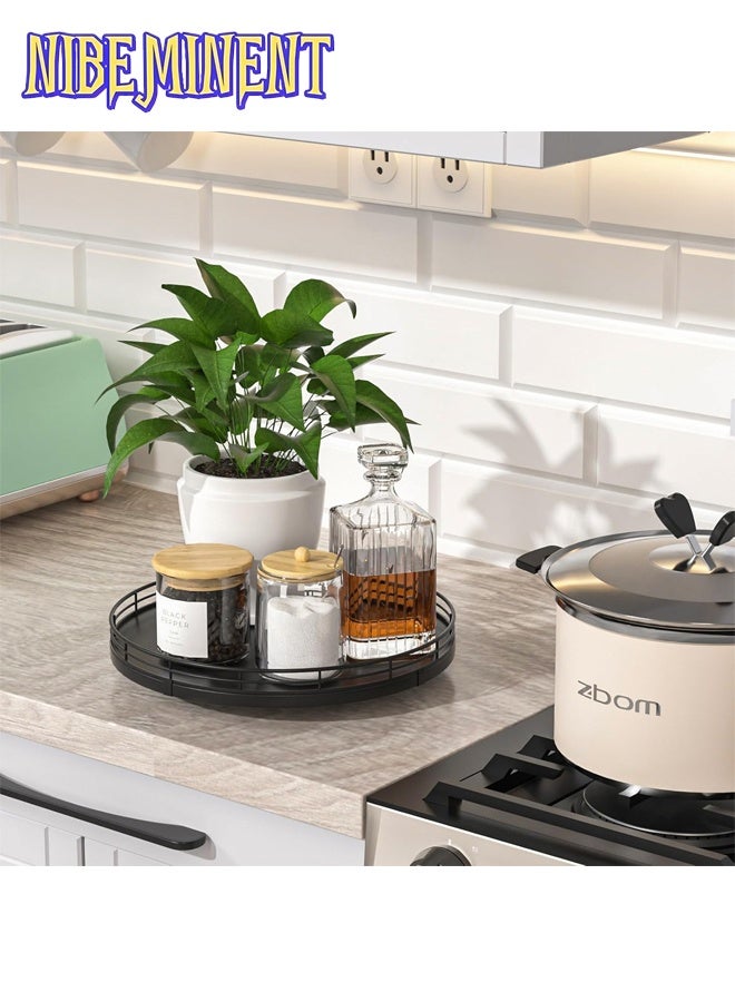 NIBEMINENT 10" Wood Lazy Susan Turntable Organizer, Cabinet Organizers, Lazy Susan for Cabinet Dining Table Pantry Kitchen Countertop Spice Bathroom Vanity Tray for Counter Dresser Sink Soap Holder Coffee Table Bar Decor Black - Image 2