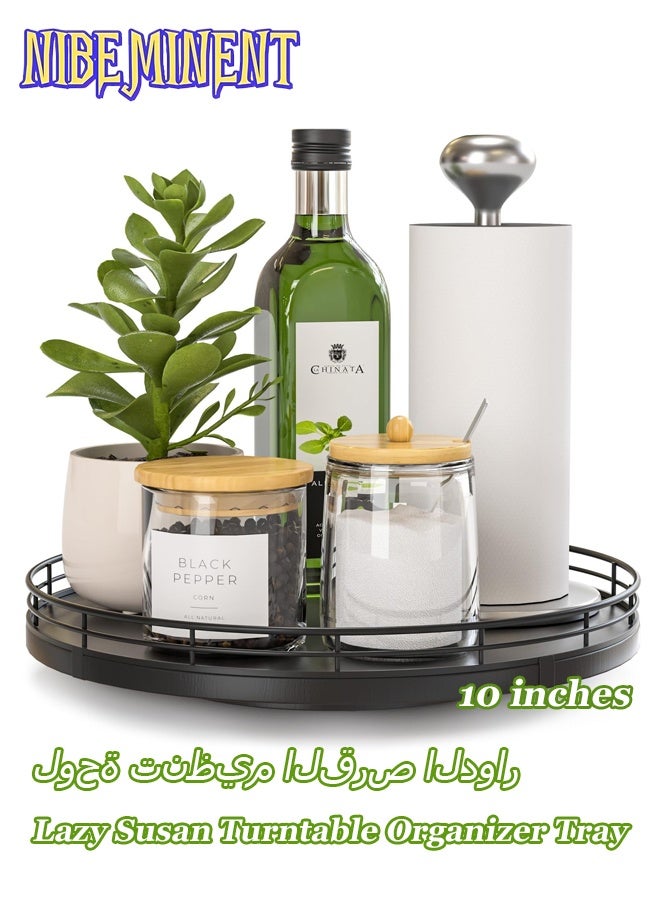 NIBEMINENT 10" Wood Lazy Susan Turntable Organizer, Cabinet Organizers, Lazy Susan for Cabinet Dining Table Pantry Kitchen Countertop Spice Bathroom Vanity Tray for Counter Dresser Sink Soap Holder Coffee Table Bar Decor Black - Image 1