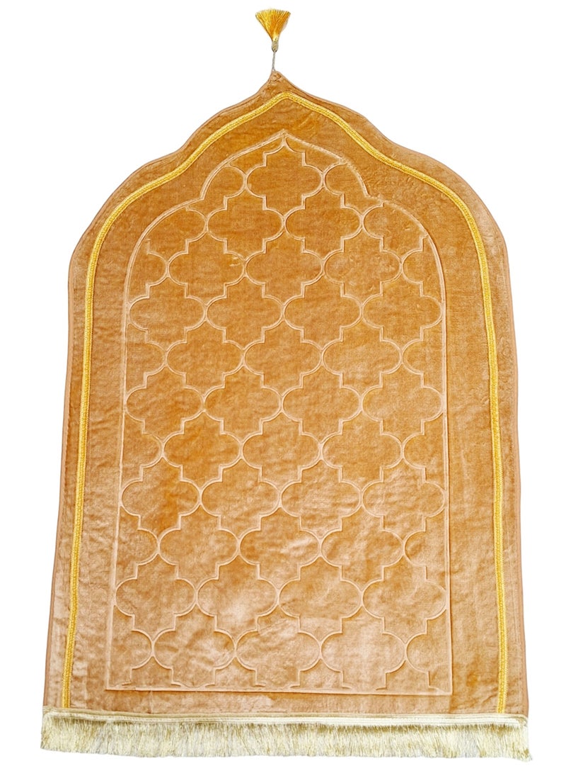 Fabienne Embossed Prayer Mat 80x120cm Beige Large Size Anti-Slip Velvet Top Thick Padded Prayer Rug New Design Sajadah Prayer Carpet for Men Women Eid Gift Ramadan  - Image 2