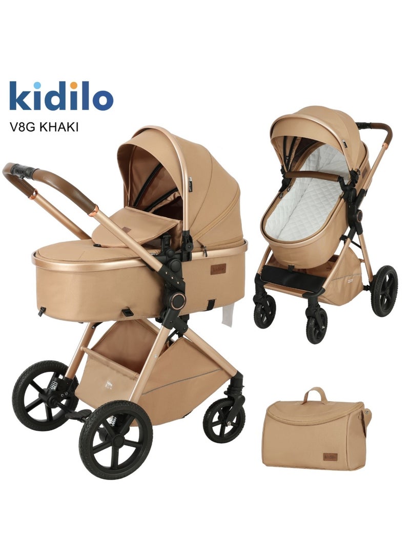 Kidilo V8G Baby Stroller & Travel Pram – Compact, Lightweight, and Foldable Stroller with Adjustable Canopy, Smooth Suspension, Ergonomic Design, and Easy Storage Basket for Newborns and Toddlers