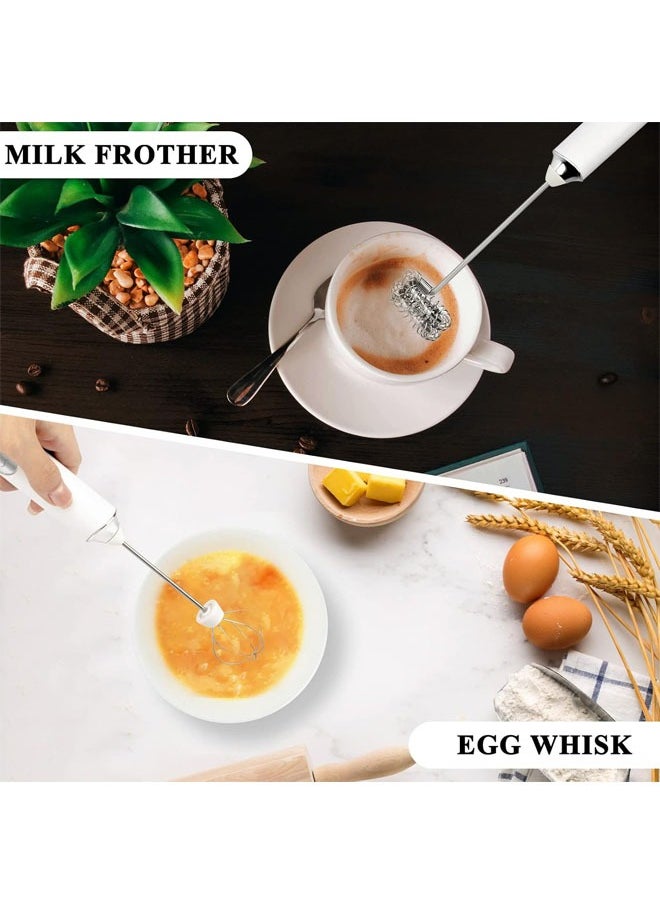 Hihonor - Electric Double Whisk Milk Frother, Handheld USB Rechargeable Drink Mixer, 3 Speeds Adjustable Electric Whisk Foam Maker Detachable for Coffee, Lattes, Matcha, Hot Chocolate, White - Image 1