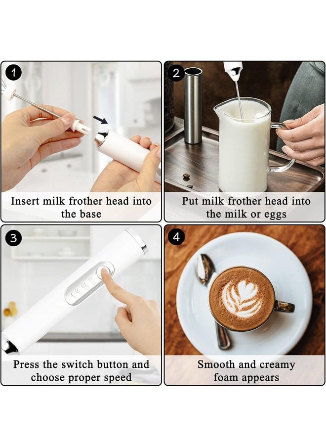 Hihonor - Electric Double Whisk Milk Frother, Handheld USB Rechargeable Drink Mixer, 3 Speeds Adjustable Electric Whisk Foam Maker Detachable for Coffee, Lattes, Matcha, Hot Chocolate, White - Image 1