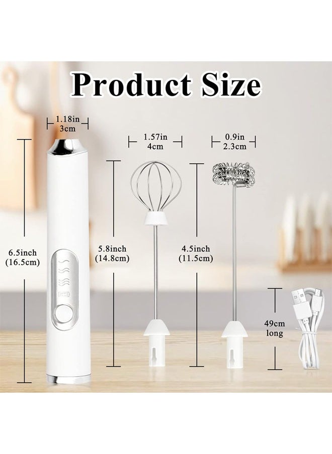 Hihonor - Electric Double Whisk Milk Frother, Handheld USB Rechargeable Drink Mixer, 3 Speeds Adjustable Electric Whisk Foam Maker Detachable for Coffee, Lattes, Matcha, Hot Chocolate, White - Image 1