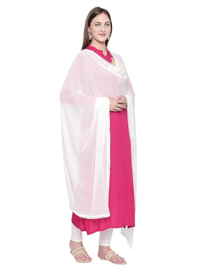 بازار دوباتا دوباتا بازار - شال شيفون سادة للنساء بحواف من الدانتيل - Image 2