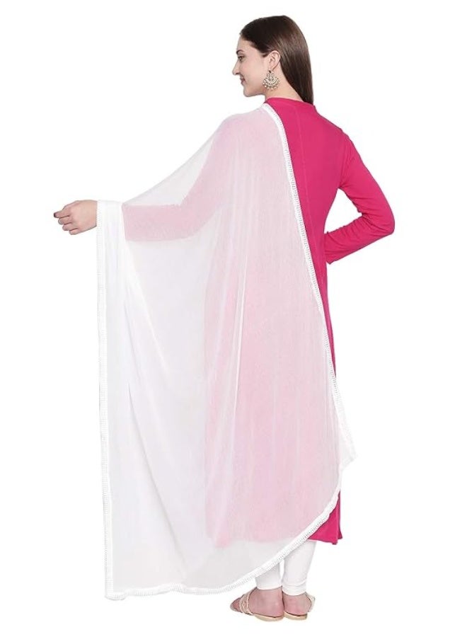 بازار دوباتا دوباتا بازار - شال شيفون سادة للنساء بحواف من الدانتيل - Image 4