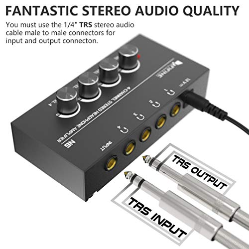FIFINE N6 Headphone Amplifier 4 Channel Metal Stereo Audio Amplifier, Mini Earphone Splitter with Power Adapter - 4x Quarter Inch Balanced TRS Headphones Output and TRS Audio Input for Sound Mixer. - Image 3