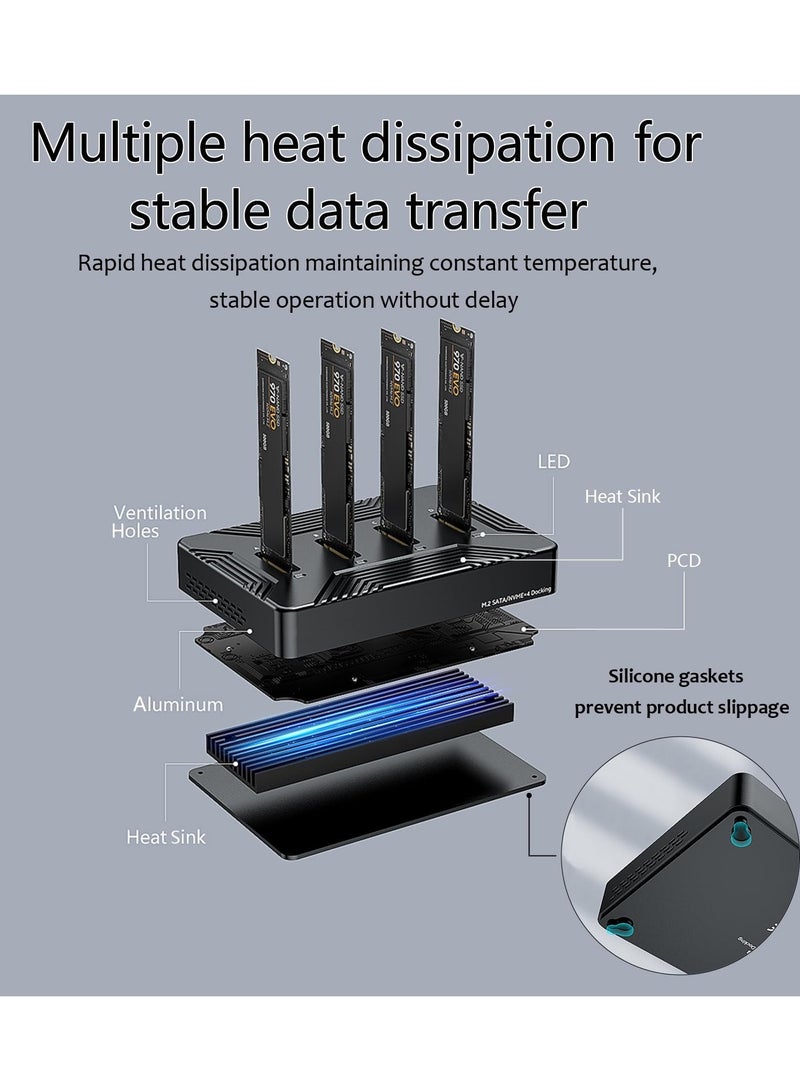 4-Bay M.2 NVMe & SATA SSD Docking Station | Aluminum USB-C Enclosure | 10Gbps USB 3.2 Gen 2 | B Key & B+M Key | For 2230/2242/2260/2280/22110 SSDs  - Image 3