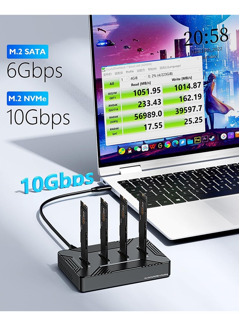 4-Bay M.2 NVMe & SATA SSD Docking Station | Aluminum USB-C Enclosure | 10Gbps USB 3.2 Gen 2 | B Key & B+M Key | For 2230/2242/2260/2280/22110 SSDs  - Image 4