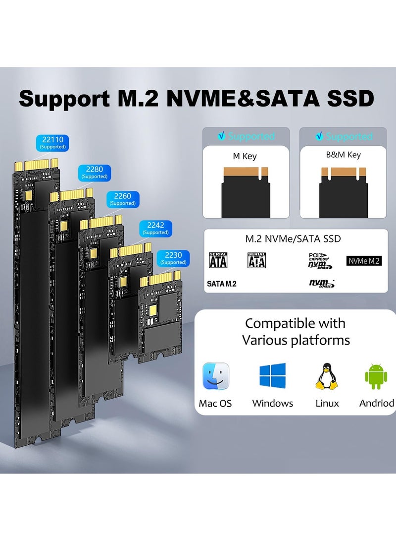 4-Bay M.2 NVMe & SATA SSD Docking Station | Aluminum USB-C Enclosure | 10Gbps USB 3.2 Gen 2 | B Key & B+M Key | For 2230/2242/2260/2280/22110 SSDs  - Image 5