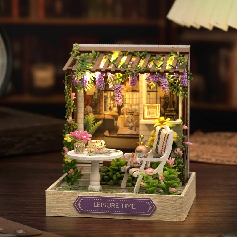 CUTEROOM Miniature House Kit, CUTEROOM Tiny House Kit Wooden Dollhouse Kit Mini House Making Kit, DIY Dollhouse Kit Birthday Gift -Leisure Time - Image 3