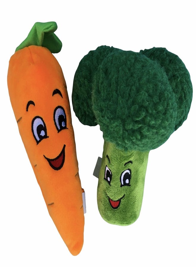 Glow Pups Dog Toys, 2 Pack Plush Puppy Toys with Squeaker, Durable Carrot and Broccoli Food Shaped Dog Toys for Medium Dogs, Promotes Mental Stimulation, Relieves Stress - Peach - Image 1