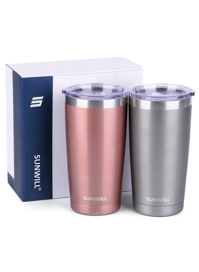 SUNWILL طقم أكواب قهوة SUNWILL من 2، كوب معزول بغطاء سعة 20 أونصة، كوب سفر من الفولاذ المقاوم للصدأ (ذهبي وردي ورمادي بارد) جدار مزدوج مفرغ، كوب حراري بغطاء منزلق مقاوم للتسرب - Image 3