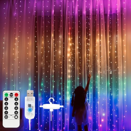 XERGY Window Curtain String Light 300 LED 8 Lighting Modes Fairy Lights Remote Control USB Powered Waterproof Lights for Bedroom Party Wedding Home Wall Decorations (Multi Color) - Image 1