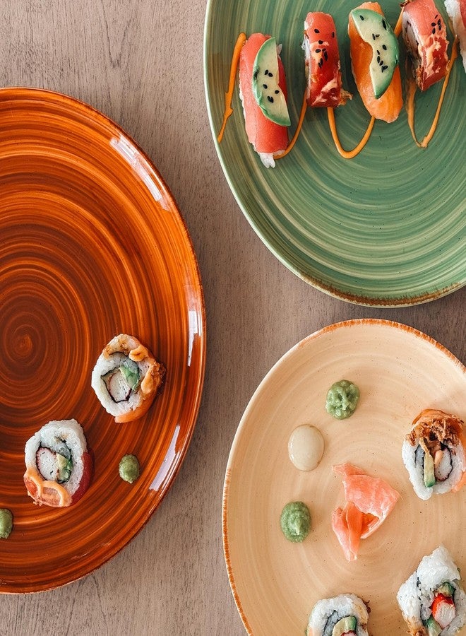 مورا طقم أطباق عشاء مورا سيراميك حلزونية، 6 قطع، 10 بوصات، أطباق بورسلين حلزونية عصرية للمطبخ والتقديم والمطاعم - آمنة للاستخدام في غسالة الصحون والميكروويف والفريزر والفرن - ألوان ترابية - Image 5