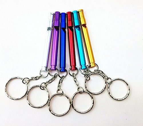 yueton 6pcs Colorful Slim and Long Aluminium Whistles with Key Ring, Emergency Survival Whistle Key Chain, Hiking, Camping, Mountaineering Accessory, Dog Training Whistles - Image 2