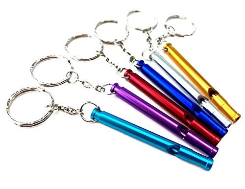 yueton 6pcs Colorful Slim and Long Aluminium Whistles with Key Ring, Emergency Survival Whistle Key Chain, Hiking, Camping, Mountaineering Accessory, Dog Training Whistles - Image 1