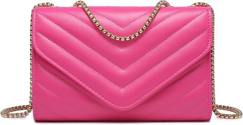 KRIFTY Womens Small Quilted Crossbody Bags Stylish Designer Evening Bag Clutch Purses And Handbags With Chain Shoulder Strap (Dark Pink) - Image 1