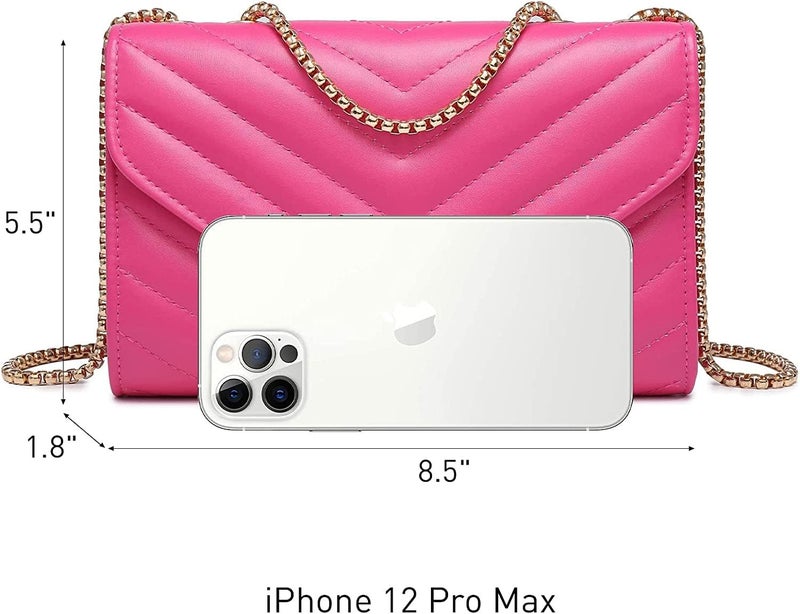 KRIFTY Womens Small Quilted Crossbody Bags Stylish Designer Evening Bag Clutch Purses And Handbags With Chain Shoulder Strap (Dark Pink) - Image 2