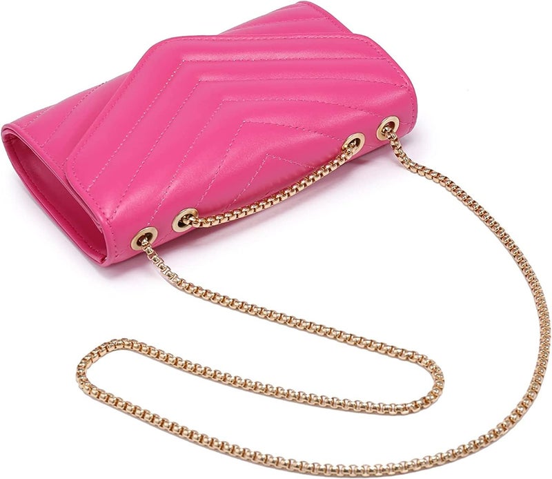 KRIFTY Womens Small Quilted Crossbody Bags Stylish Designer Evening Bag Clutch Purses And Handbags With Chain Shoulder Strap (Dark Pink) - Image 5