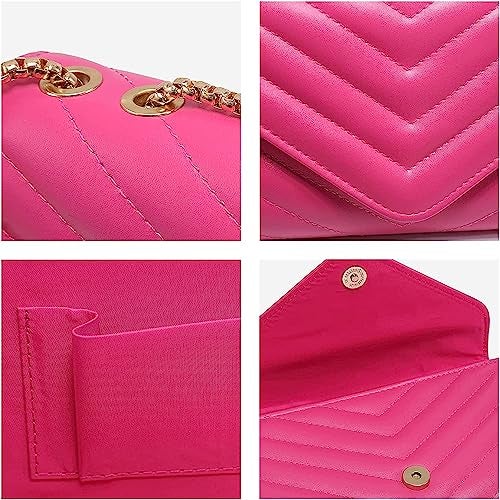 KRIFTY Womens Small Quilted Crossbody Bags Stylish Designer Evening Bag Clutch Purses And Handbags With Chain Shoulder Strap (Dark Pink) - Image 4