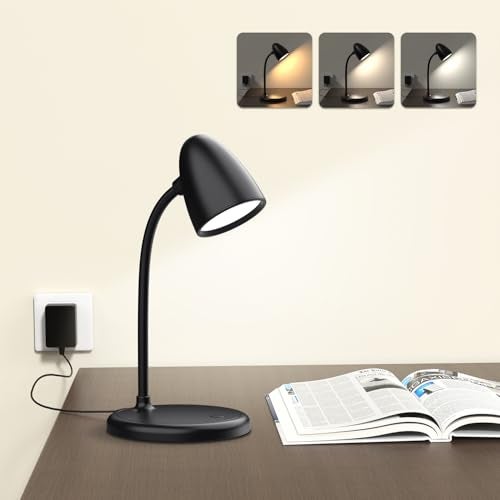 RORENSE LED Desk Lamp for Home Office,3 Light Colors,Table Lamp,Dimmable Reading Light for Bedside Small Desk Lamp for College Dorm Room,Bedroom Desk Light,Black - Image 1