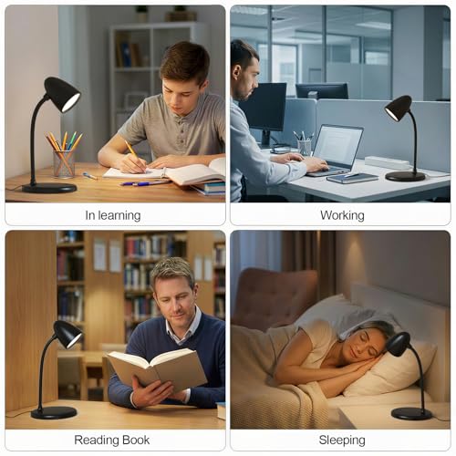 RORENSE LED Desk Lamp for Home Office,3 Light Colors,Table Lamp,Dimmable Reading Light for Bedside Small Desk Lamp for College Dorm Room,Bedroom Desk Light,Black - Image 3