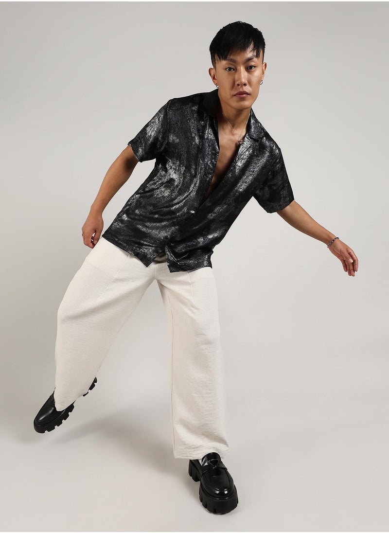 Campus Sutra - Men's Midnight Black & Chalice Silver Metallic Ombre Shirt - Image 1