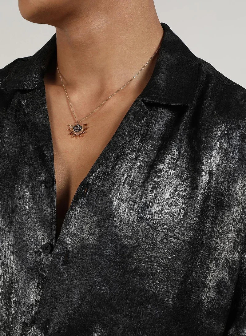 Campus Sutra Men's Midnight Black & Chalice Silver Metallic Ombre Shirt