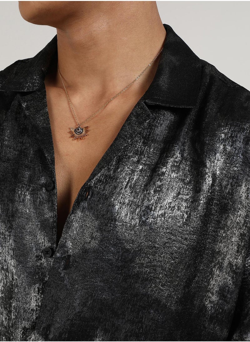 Campus Sutra - Men's Midnight Black & Chalice Silver Metallic Ombre Shirt - Image 1
