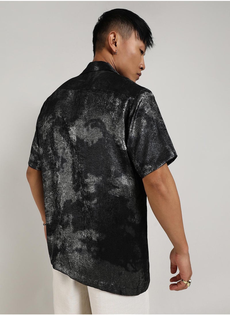 Campus Sutra - Men's Midnight Black & Chalice Silver Metallic Ombre Shirt - Image 1