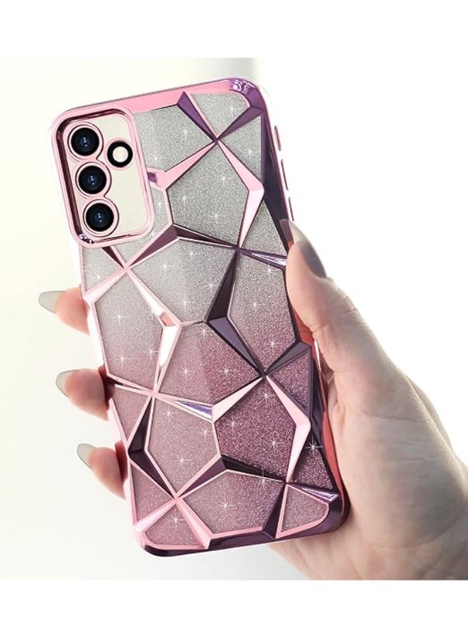 Compatible with Samsung Galaxy A15 4G/5G Case Plating Bling Gradient Glitter Clear Cover Soft TPU Silicone Cute Camera Protection Shockproof Back for Women Girls Case - Pink