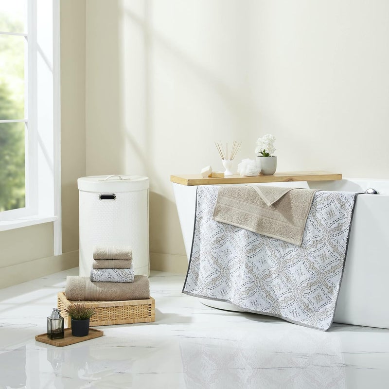 Modern Threads Capri 6-Piece Reversible Yarn Dyed Jacquard Towel Set - Bath Towels, Hand Towels, & Washcloths - Super Absorbent & Quick Dry - 100% Combed Cotton, Khaki - Image 2