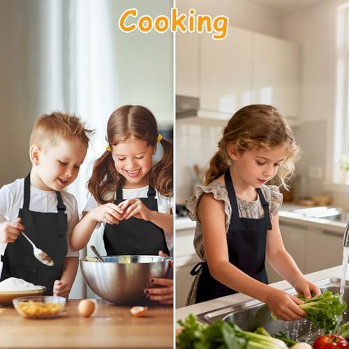 IAGBIBUI 12 Pack Kids Aprons Bulk with 2 Pockets Adjustable Chef Art Apron Kids Painting Aprons for Cooking Baking Crafting Grilling for Boys Girls Age 6-13 Years(Black) - Image 4