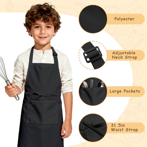IAGBIBUI 12 Pack Kids Aprons Bulk with 2 Pockets Adjustable Chef Art Apron Kids Painting Aprons for Cooking Baking Crafting Grilling for Boys Girls Age 6-13 Years(Black) - Image 3