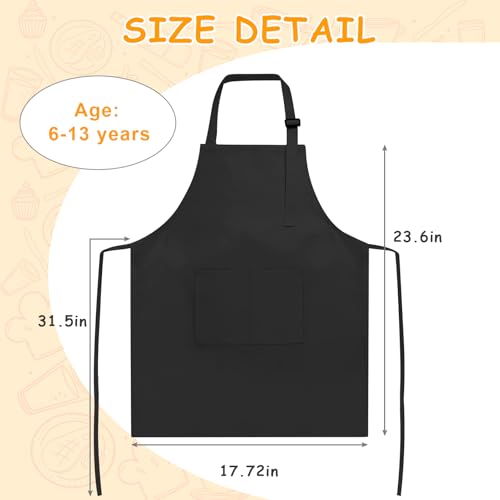 IAGBIBUI 12 Pack Kids Aprons Bulk with 2 Pockets Adjustable Chef Art Apron Kids Painting Aprons for Cooking Baking Crafting Grilling for Boys Girls Age 6-13 Years(Black) - Image 2