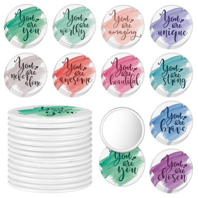 30 PCS INSPIRATIONAL COMPACT MIRRORS BULK ROUND PORTABLE POCKET MAKEUP MINI PURSE MIRRORS SMALL APPRECIATION GIFTS BULK FOR WOMEN TEACHERS SMALL BUSINESS EMPLOYEEWATERCOLOR