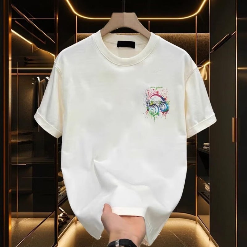 Casual Pure Cotton Short-Sleeved T-Shirt For Men In Summer, Ice Silk Thin Loose Heavyweight Trendy Brand Boys Casual Half-Sleeved T-Shirt - Image 3