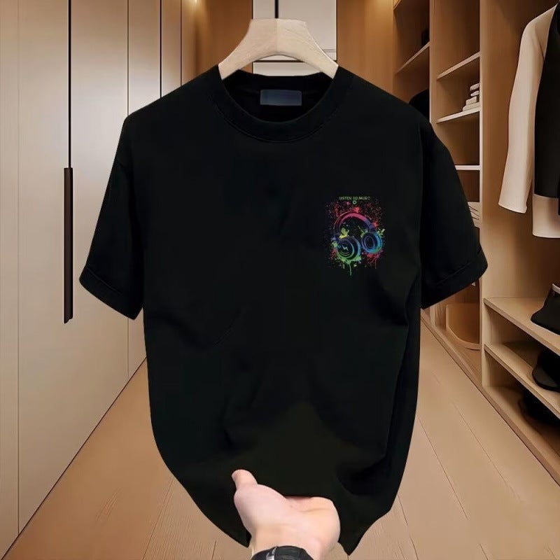 Casual Pure Cotton Short-Sleeved T-Shirt For Men In Summer, Ice Silk Thin Loose Heavyweight Trendy Brand Boys Casual Half-Sleeved T-Shirt - Image 5