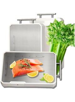 XVersion Stainless Steel Cutting Board with Stand, Double-Sided Antibacterial Chopping Board, Non-Slip Kitchen Cutting Board for Meat, Vegetables, Fruits, Cheese, 42x29x2 cm - White  - Image 1