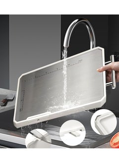 XVersion Stainless Steel Cutting Board with Stand, Double-Sided Antibacterial Chopping Board, Non-Slip Kitchen Cutting Board for Meat, Vegetables, Fruits, Cheese, 42x29x2 cm - White  - Image 3
