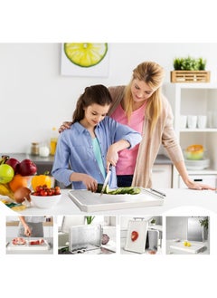 XVersion Stainless Steel Cutting Board with Stand, Double-Sided Antibacterial Chopping Board, Non-Slip Kitchen Cutting Board for Meat, Vegetables, Fruits, Cheese, 42x29x2 cm - White  - Image 2