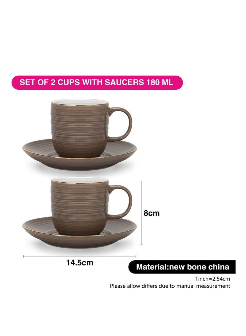 Fissman كوبين مع صحن 180 مل، سلسلة فيرمينا، أكواب شاي من البورسلين بلمسة لامعة من عظام جديدة مع مقبض، حواف ذهبية أنيقة، قاعدة غير قابلة للانزلاق (بني) - Image 3