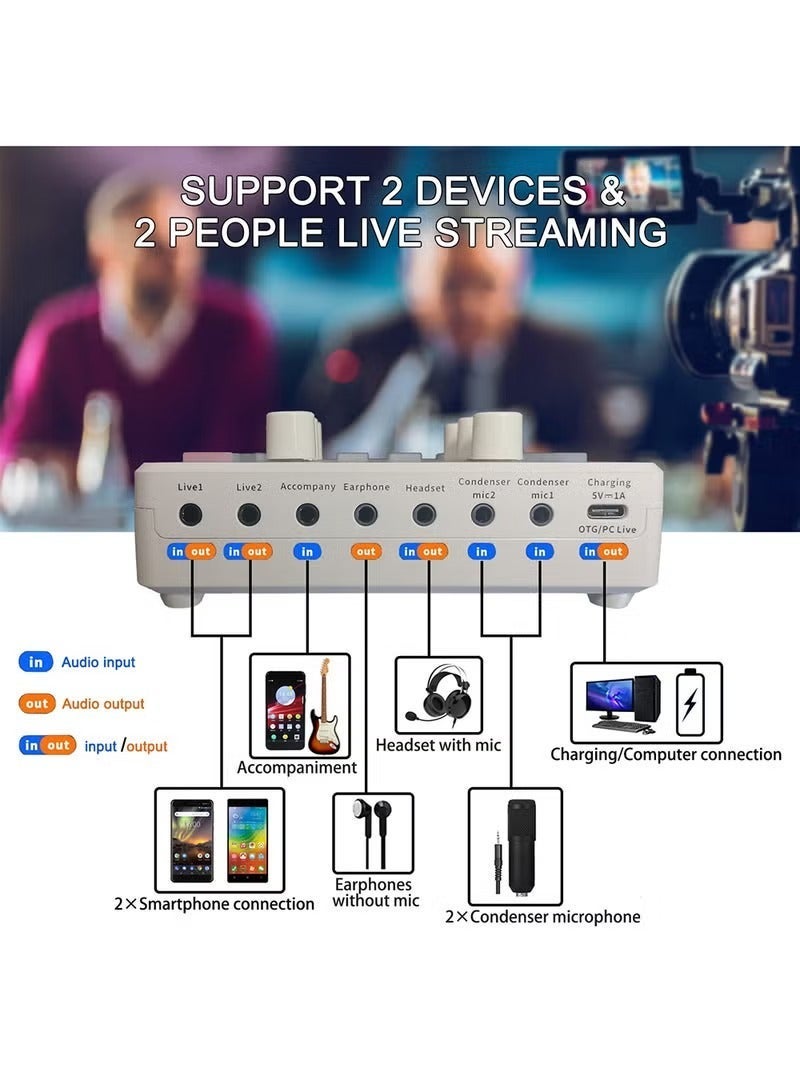M8 Live Sound Card DSP Chip Twelve Ambient Sounds Four Kinds Of Sound Changes Live Broadcast DJ Mixer Music Recording Guitars TikTok Facebook YouTube USB Bluetooth - Image 4