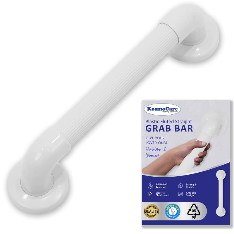 KosmoCare Polypropylene Plastic Grab Bar with Fluted Anti-Slip Design - 18" | Shower Handle for use in Toilet, Bathroom, Stairway Handrail for The Elderly, Pregnant Women & Handicap | Grab Bar Rails | - Image 1