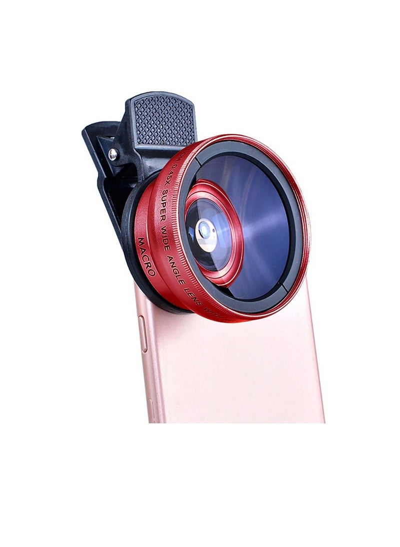 AROAQ Smartphone Camera Lens, 0.45x Super Wide Angle 2 In 1 Mobile Macro Phone Camera Lens, Portable And Convenient Clip On Professional Hd Camera Lens For Most Mobile Phones And Tablets, (1pc, Red) - Image 1