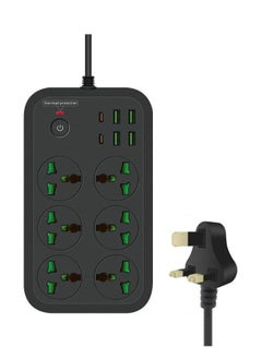 Surge Protector Power Strip 3000W 6 Outlets with 6 Plugs,PD 4-USB Ports USB Extension Cord,For Multiple Devices Smartphone Tablet Laptop Computer.